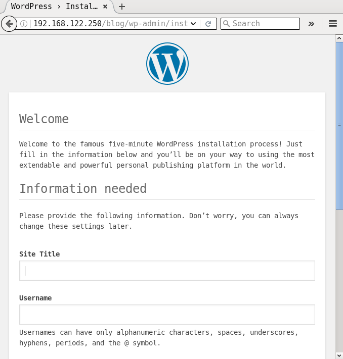 WordPress default page